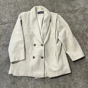 VINTAGE HERMAN KAY Wool Trench Pea Coat Gold Button Classic Oversized Preppy 90s